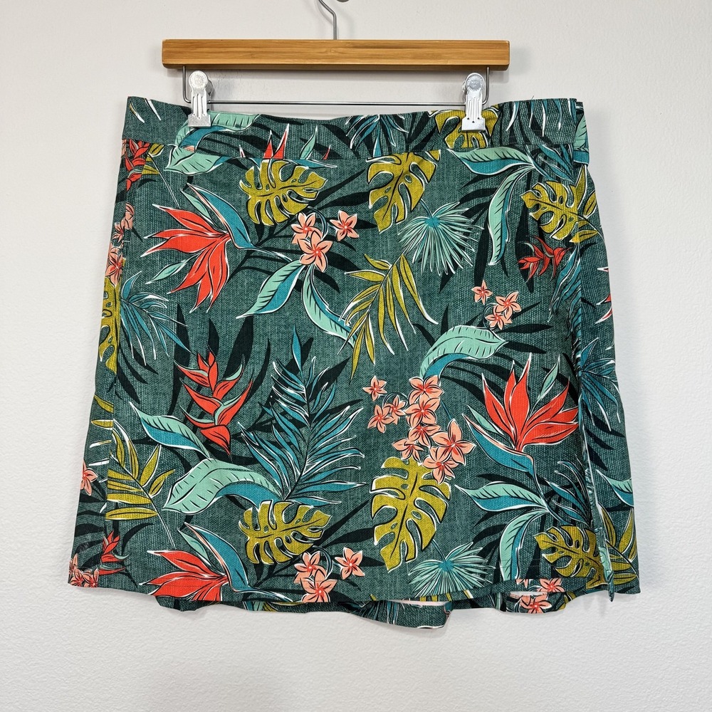 RipSkirt Skirt Women's XL Green Tropical Floral Wrap Pockets Beach Travel Golf